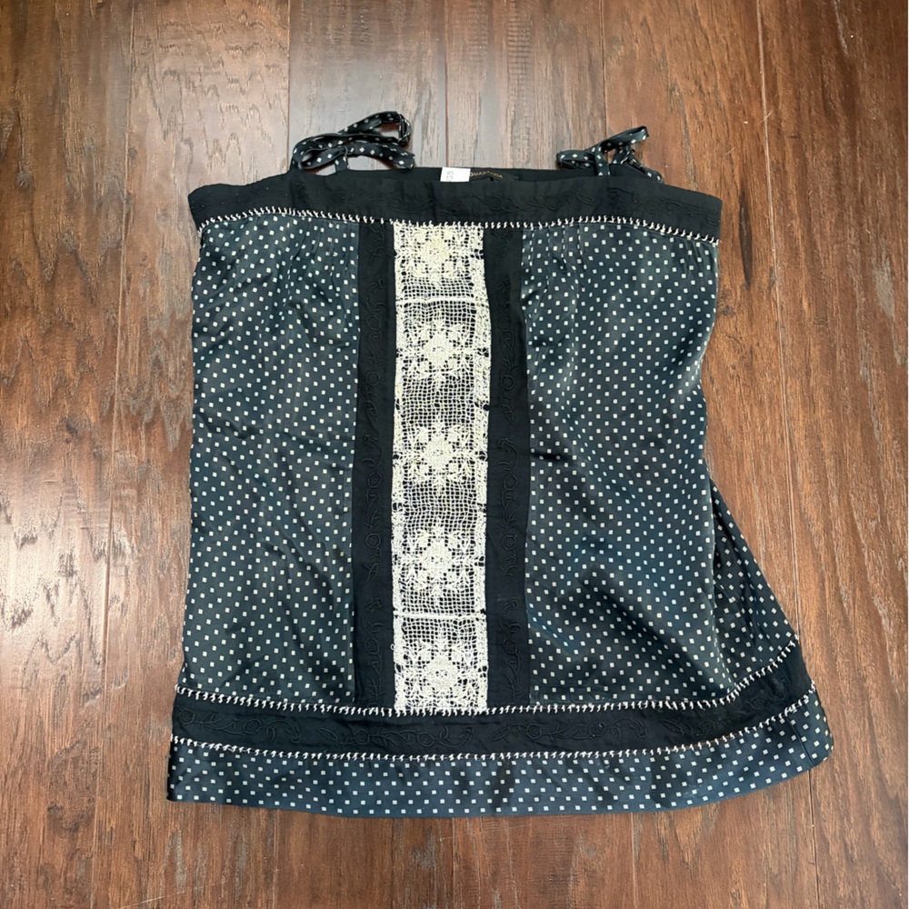 BCBG Maxazria Black and White Polka Dot and Lace Tank